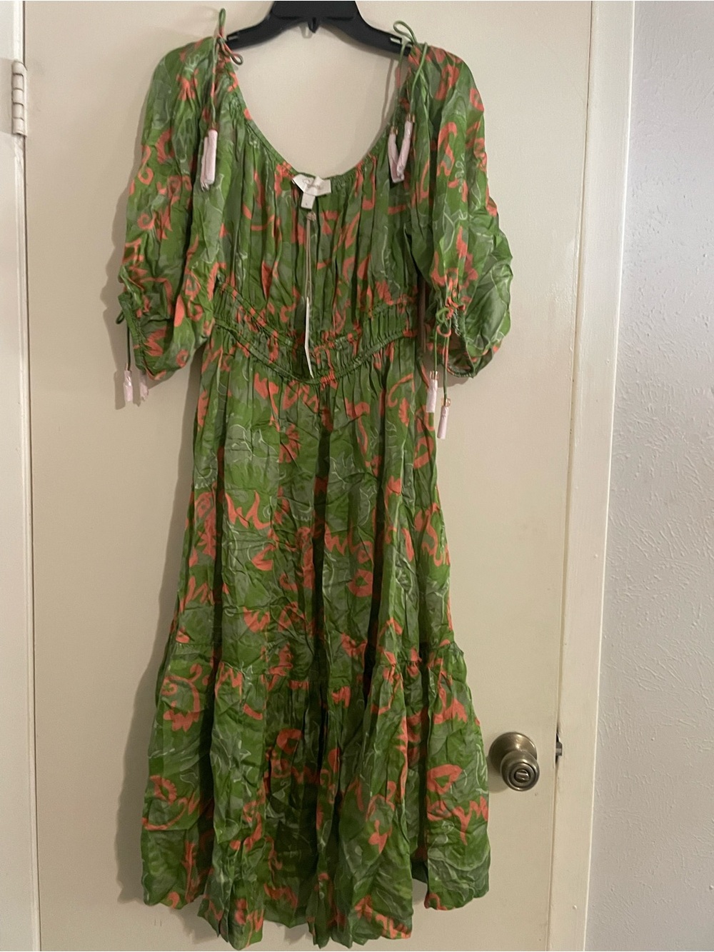 Cleobella Green Midi Dress with Coral Floral Print